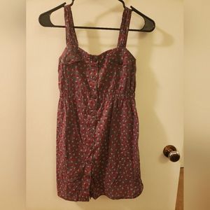 Heritage 1981 midi dress gray-brown w/ red flower type print, cotton Size Small